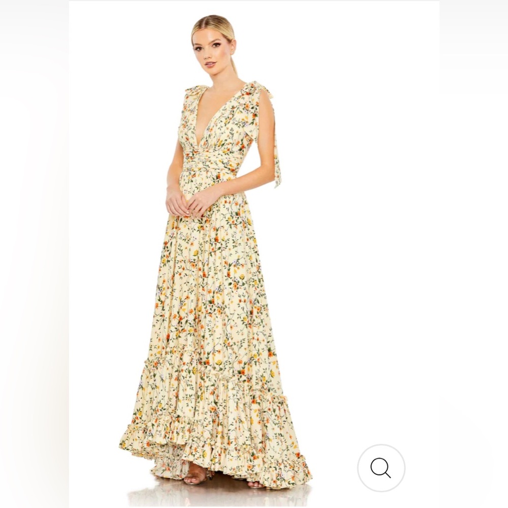 MAC DUGGAL FLORAL PRINT SOFT TIE SLEEVELESS TIERED GOWN size 6 nwt